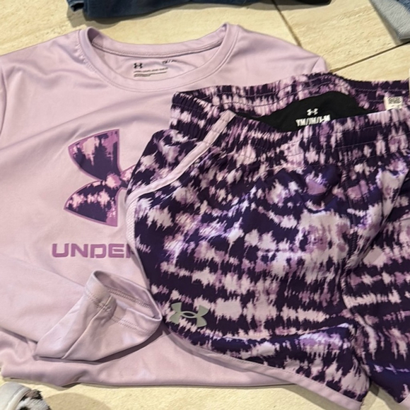 Under Armour Other - Under Armour Kids 2-Piece Set Lavender Long Sleeve Shirt Tie-Dye Shorts Size YM
